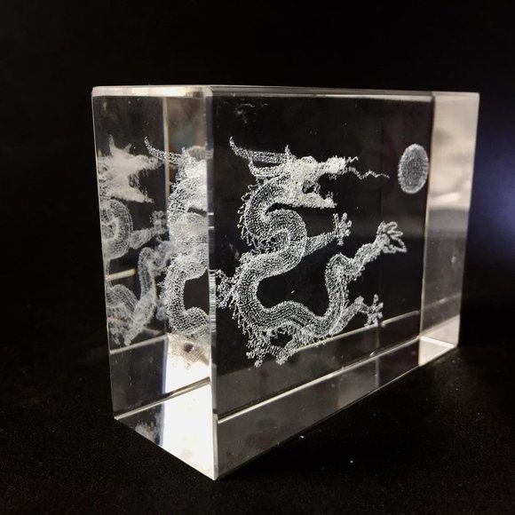 Asian Laser Cut Dragon Crystal Paper Weight - Picture 5 of 7